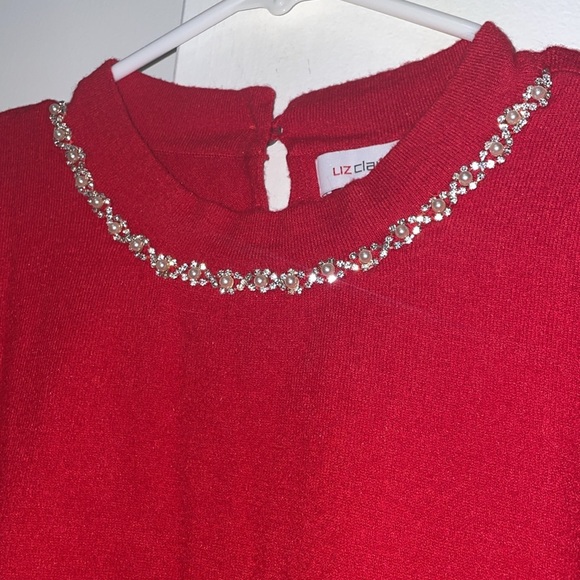 Red Liz Claiborne Pearl Neck Sweater-Latge - Picture 2 of 2